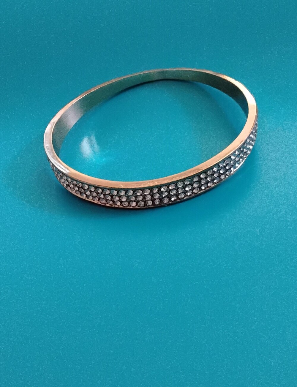 Gold-Tone Bangle Bracelet w/ Clear Rhinestones